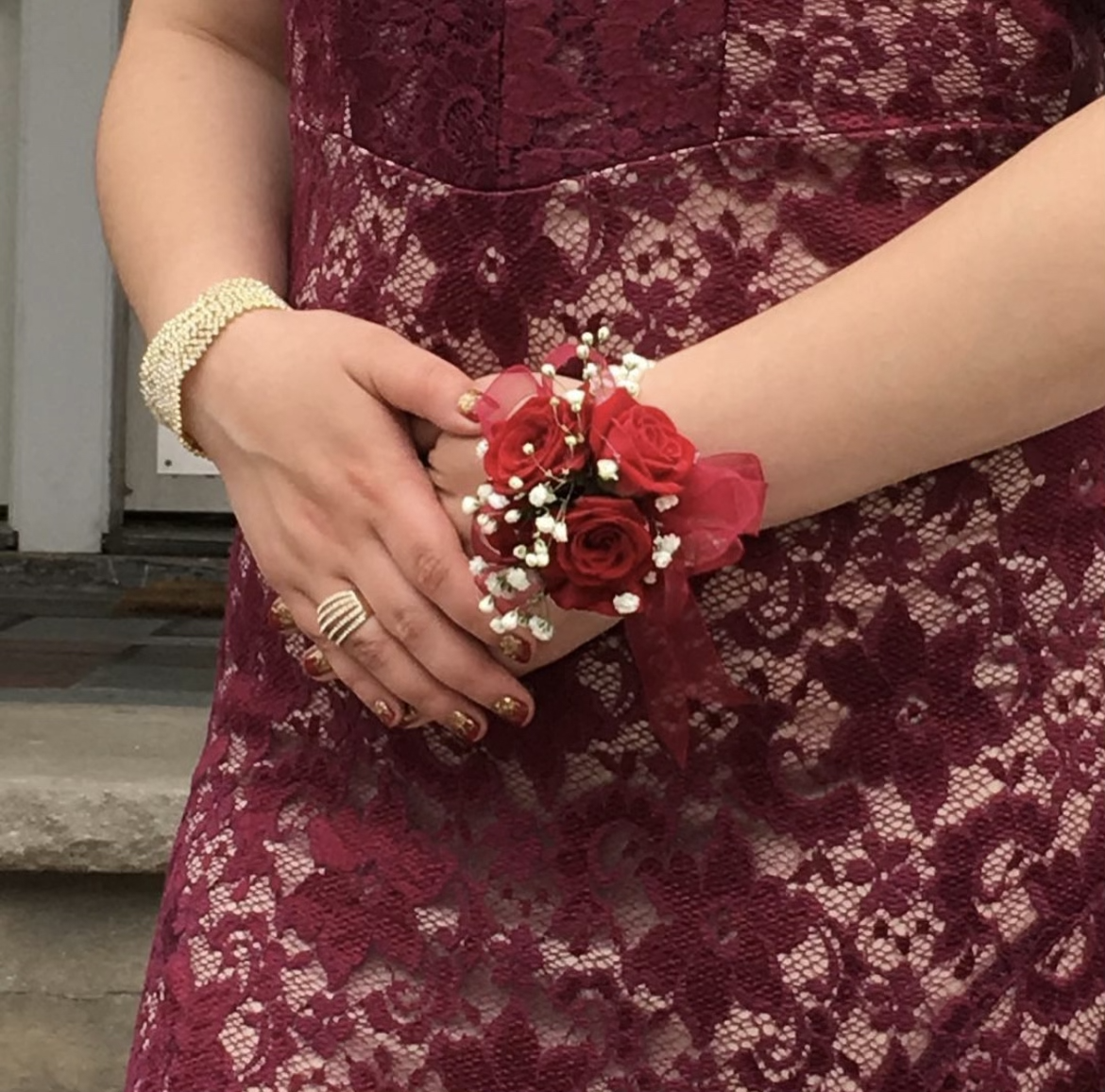 Red Prom Corsage | Santos Flowers, image size:1170x1156